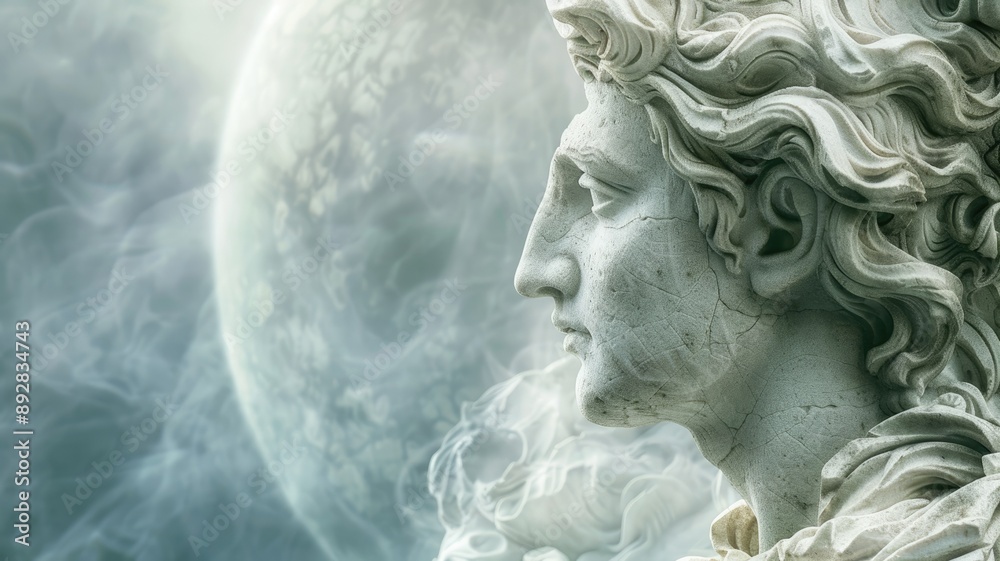 Digital artwork of sculpted bust with cosmic background Digital artwork of sculpted bust with cosmic background