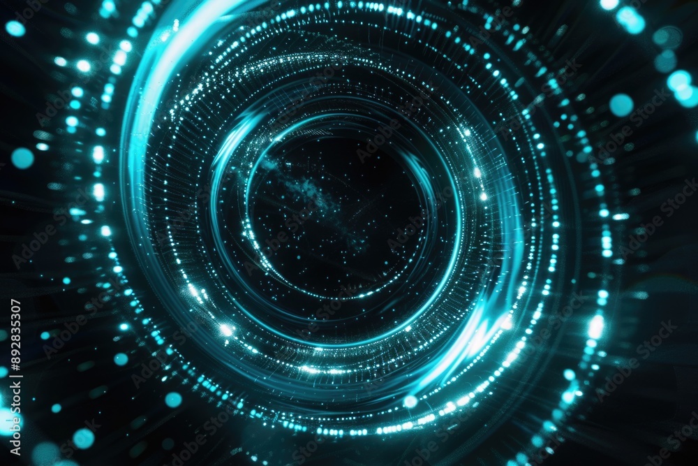 Circular shape lit by blue lights on a dark background Circular shape lit by blue lights on a dark background
