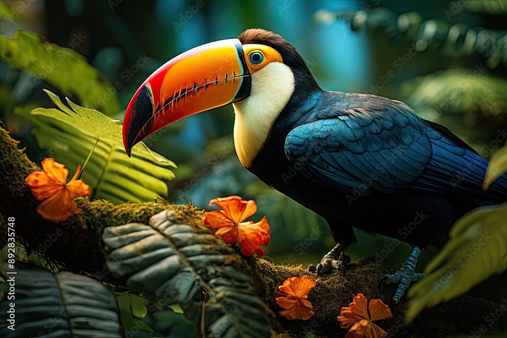 Fototapeta premium toucan bird in wild forest,