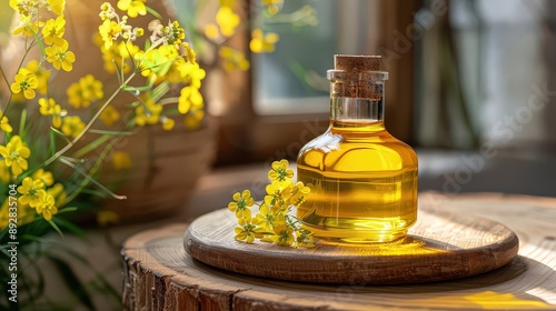 versatile cooking oil derived from rapeseed, known for its neutral flavor and high smoke point. photo