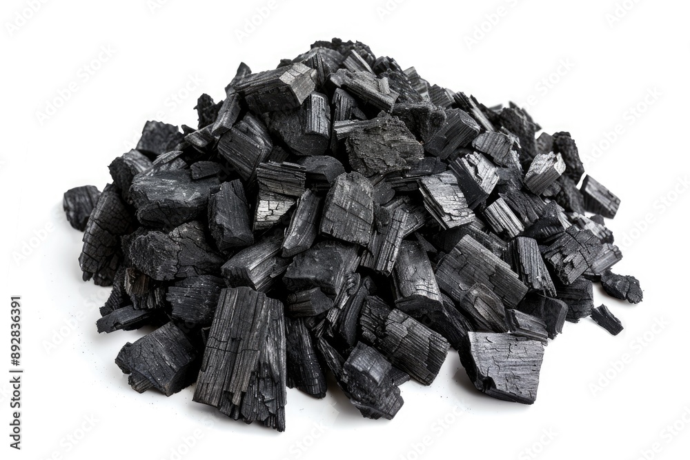 Charcoal Top View. Black Carbon Chunk Isolated on White Background Charcoal Top View. Black Carbon Chunk Isolated on White Background