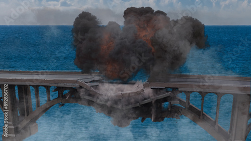 Fotografija Bridge collapse with powerful explosion over the sea