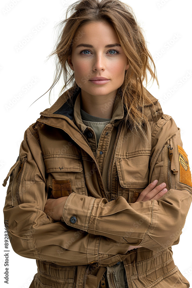 A woman in working clothes isolated on a white background A woman in working clothes isolated on a white background