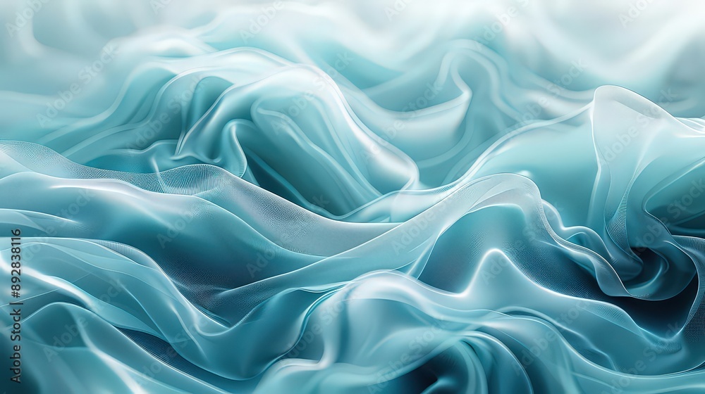 Obraz premium Fluid, wavy lines in shades of blue and turquoise, evoking the movement and refreshing qualities of ocean waves during summer.