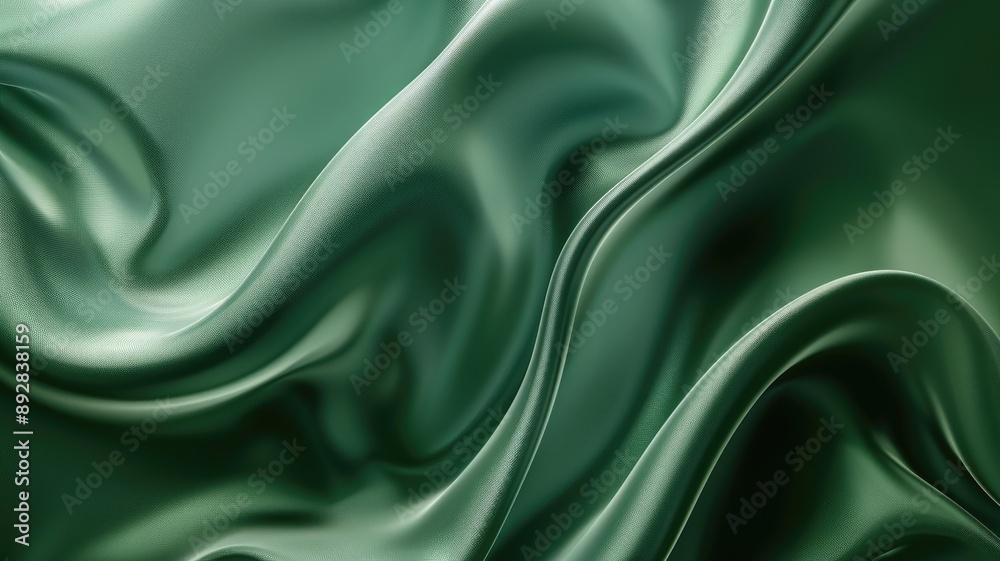 Elegant green satin fabric with luxurious smooth waves and folds Elegant green satin fabric with luxurious smooth waves and folds