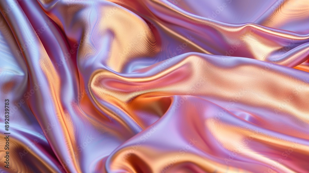 Shiny, wavy pink and blue satin fabric texture with smooth folds Shiny, wavy pink and blue satin fabric texture with smooth folds