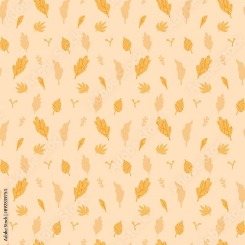 Autumnal leaves seamless pattern. Fall continuous background. Autumn repeat cover. Vector hand drawn illustration.