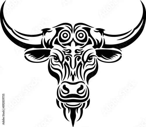 Illustration - bull tattoo, isolated. Bull head. Bull silhouette. Tattoo art style