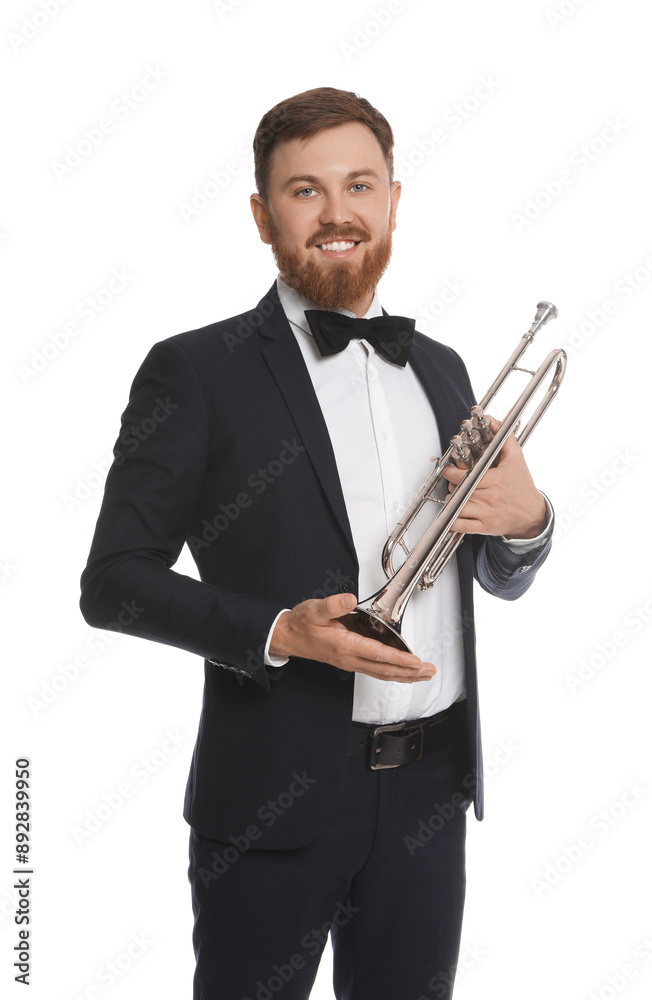 Smiling musician with trumpet on white background Smiling musician with trumpet on white background