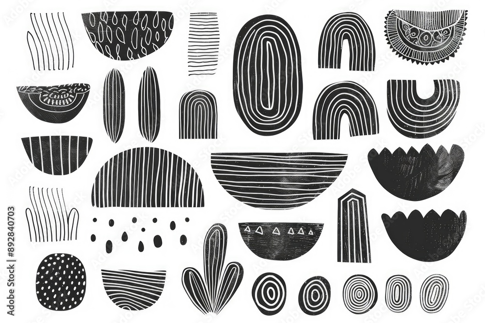 A collection of various shapes in black and white illustration A collection of various shapes in black and white illustration