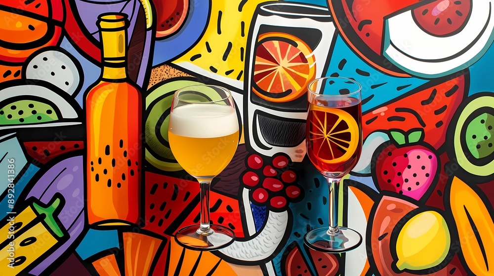 Obraz premium Abstract background of a food and drink color cover images for adults, color background, sharp and bold lines art, Generative AI illustrations. 