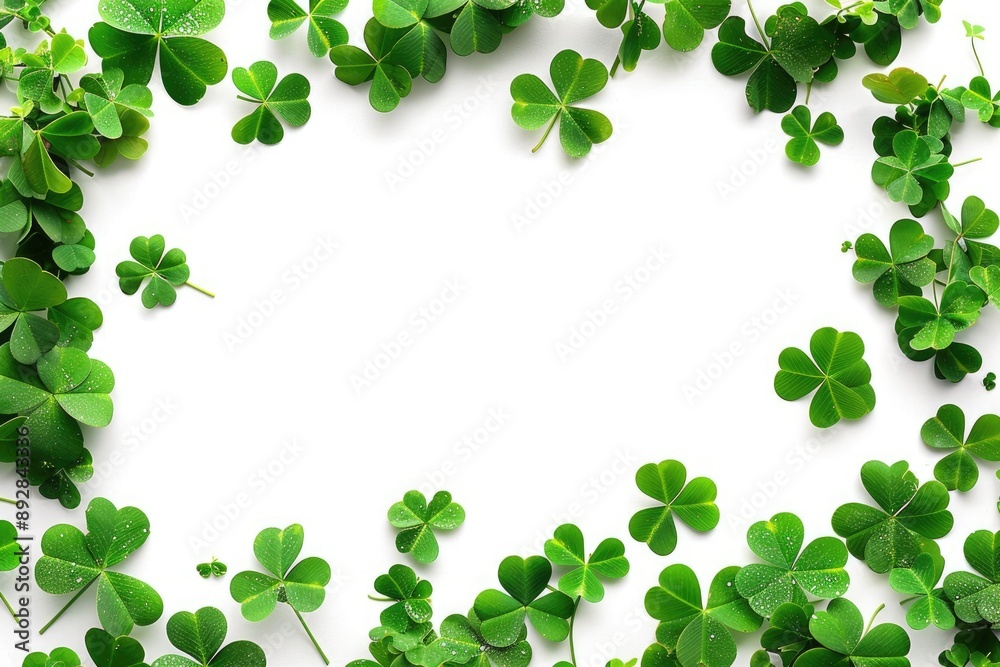 Shamrocks Border. Green Clover Leaf Frame on White Background with Nature Theme Shamrocks Border. Green Clover Leaf Frame on White Background with Nature Theme