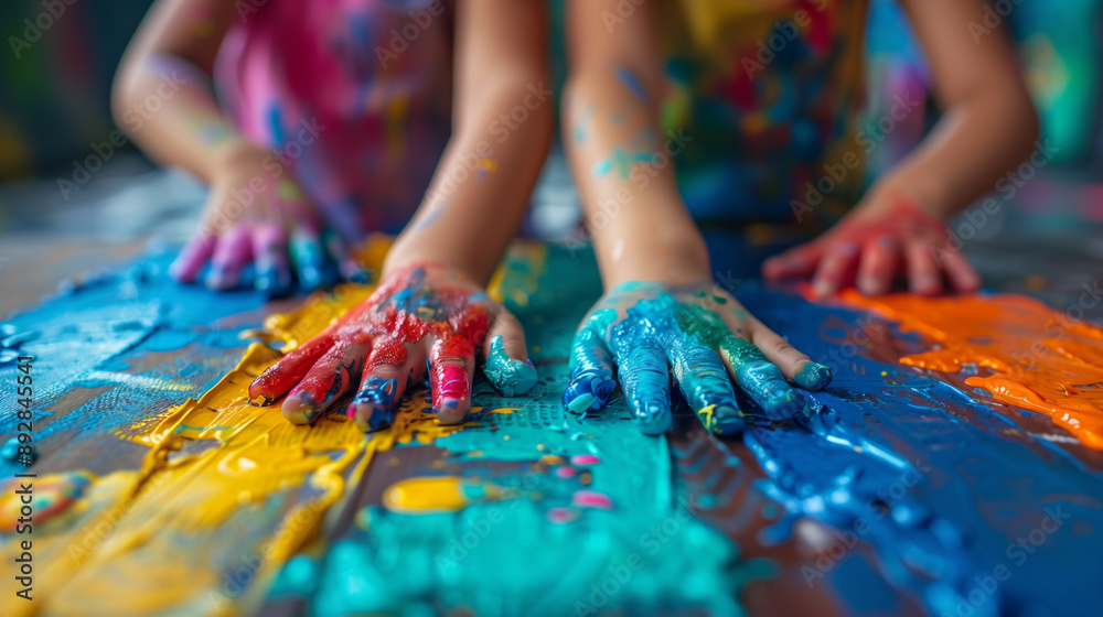 Children's Hands in Colorful Paint Children's Hands in Colorful Paint
