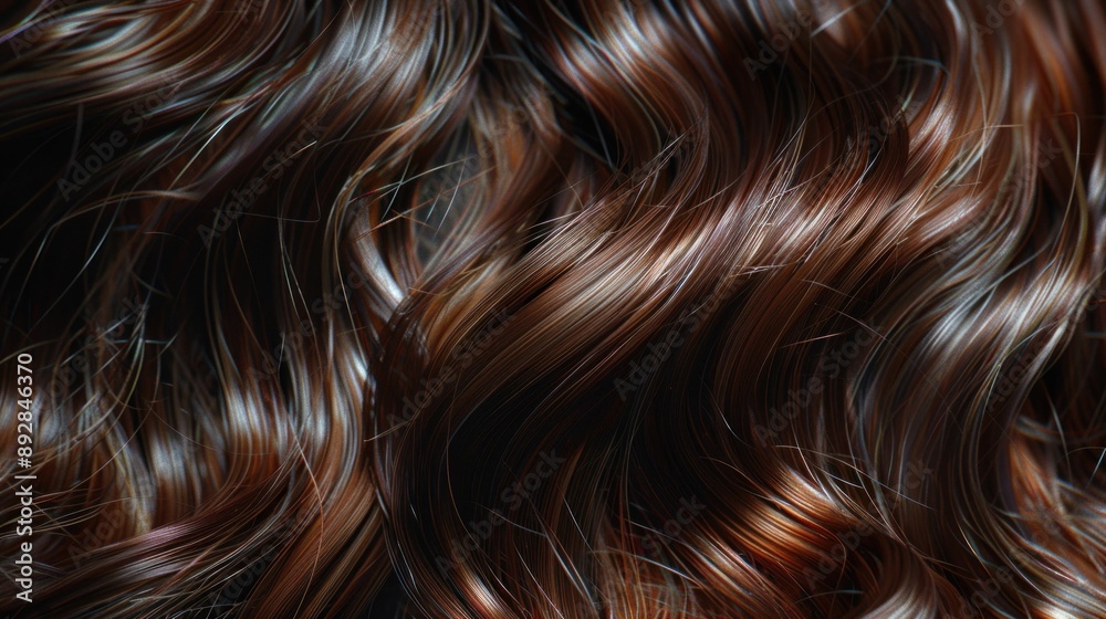 Luxurious flowing locks of wavy brown hair with shiny highlights Luxurious flowing locks of wavy brown hair with shiny highlights