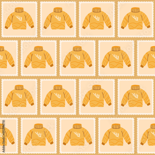 Casual sweaters checked seamless pattern. Bento box jumper repeat background. patchwork retro stamps endless design. Vector hand drawn flat illustration.