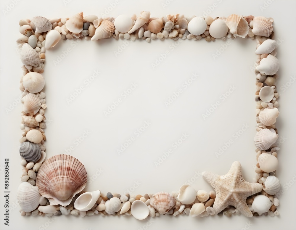 Seashells and Sand Frame on a White Background Seashells and Sand Frame on a White Background