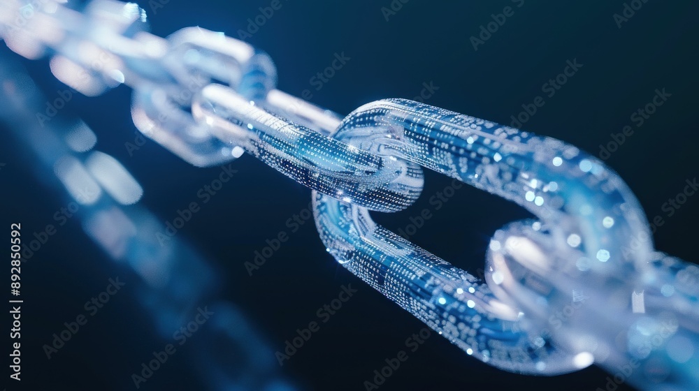 Glowing Blue Digital Chain Links Glowing Blue Digital Chain Links