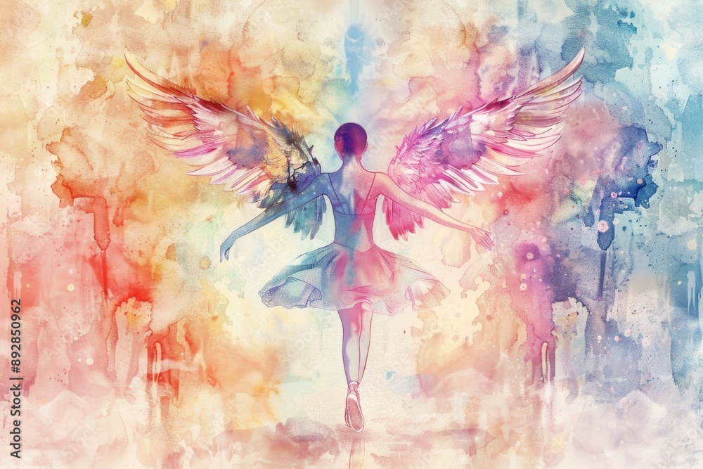Fototapeta premium A depiction of a woman with angel wings, perfect for use in fantasy or inspirational contexts