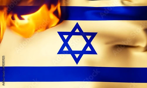 burning flag of Israel. fluttering in the wind