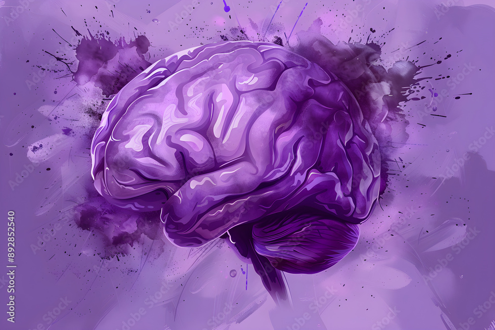 Obraz premium Illustration of human brain on pink background. Biological banner with copy space. Concept for IQ, imagination, mental health. Prevention of brain diseases. World Alzheimer’s Month. Medical education.