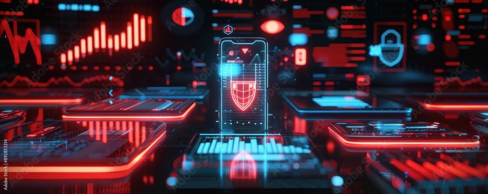 Futuristic smartphone security system with biometric data protection Futuristic smartphone security system with biometric data protection