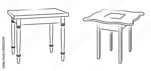 Tables outline, silhouette sketch, front view