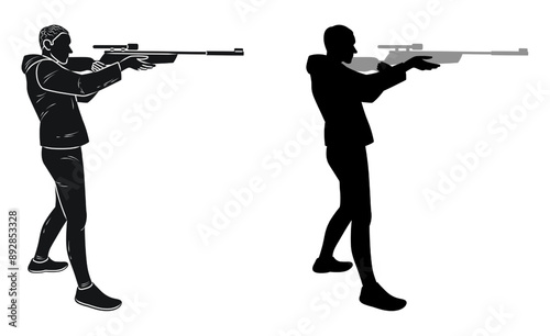 Shooter, hunter, military man with a weapon in his hands, silhouette sketch