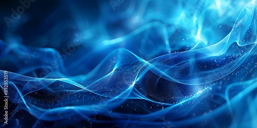 Abstract blue background with flowing lines and particles, ideal for technology and futuristic designs.

