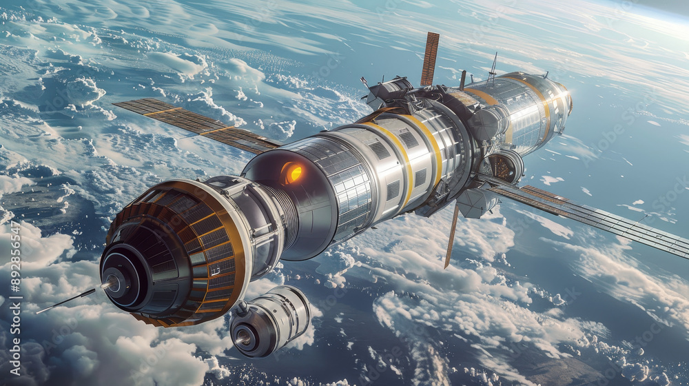 Space tourism concept with luxury space hotels Space tourism concept with luxury space hotels