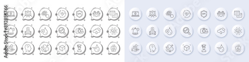 Student, Chemistry lab and Medical drugs line icons. White pin 3d buttons, chat bubbles icons. Pack of Medical help, Reminder, No waterproof icon. Vector