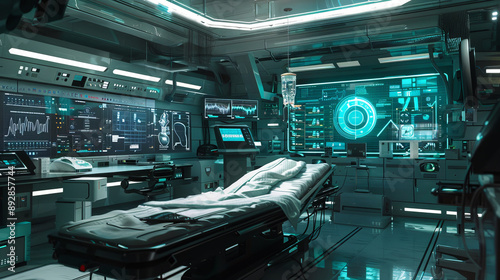 Advanced medical technology in a futuristic hospital