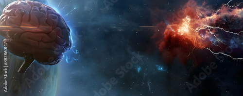 Human brain banner with copy space. Biological concept for IQ, imagination, mental health, intellect. Prevention of brain diseases. World Alzheimer’s Month. Study of medical education