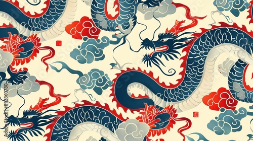Free vector hand drawn chinese dragon pattern design