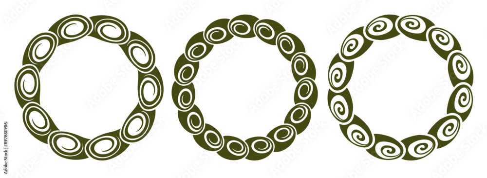 Three circles with swirls on them. The circles are green and white Three circles with swirls on them. The circles are green and white