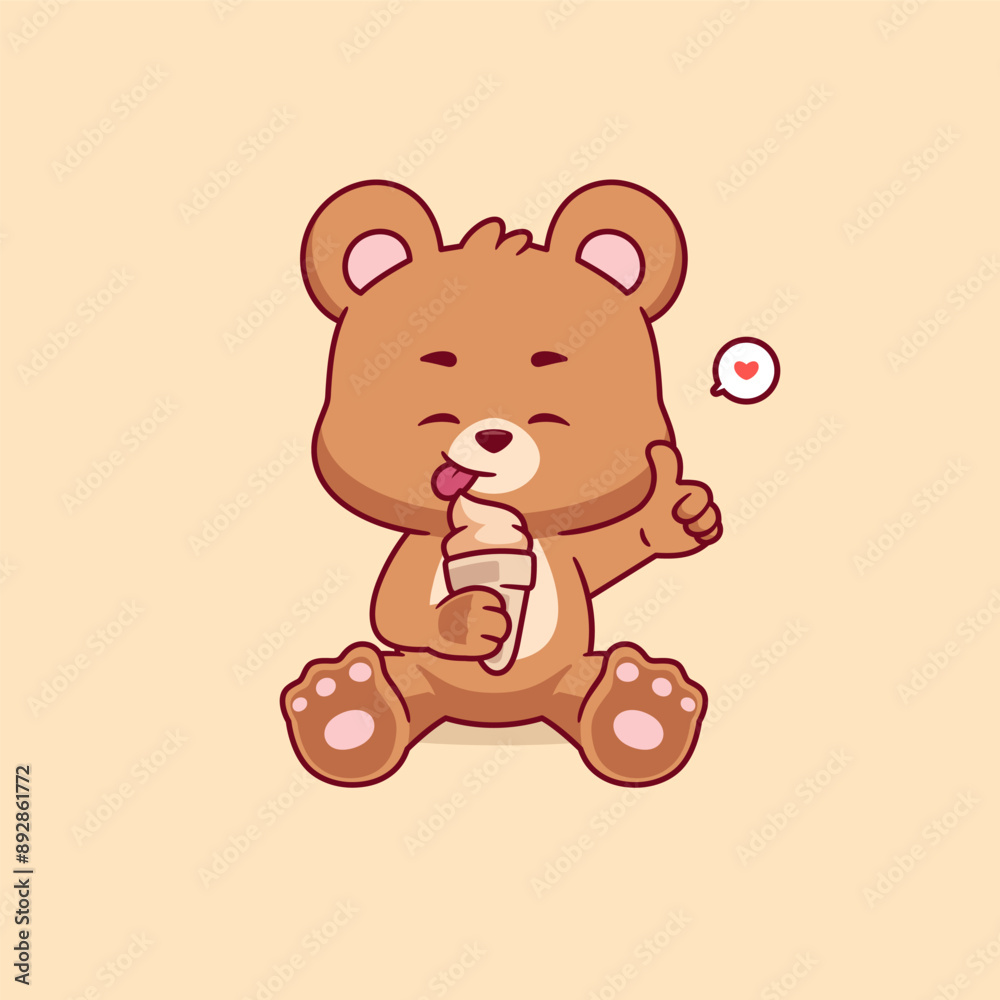 Cute bear eating ice cream vector icon. Food animal concept mascot logo illustration Cute bear eating ice cream vector icon. Food animal concept mascot logo illustration