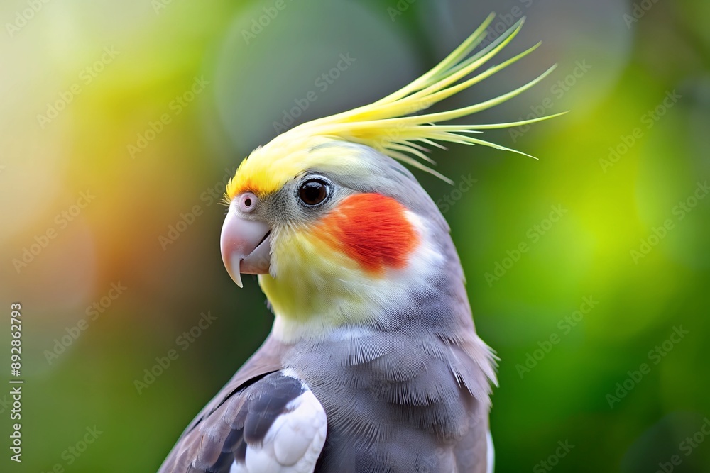 Vibrant Cockatiel Parrot With Bright Yellow Crest and Orange Cheek Patch Vibrant Cockatiel Parrot With Bright Yellow Crest and Orange Cheek Patch