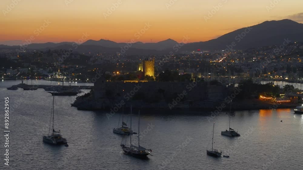 Sunset Time Drone Video at Cafes and Restaurants at Bodrum City Center Beach, Bodrum Muğla, Turkey (Turkey) Sunset Time Drone Video at Cafes and Restaurants at Bodrum City Center Beach, Bodrum Muğla, Turkey (Turkey)