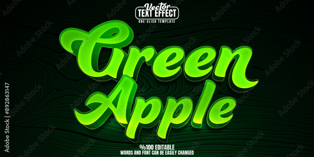 Naklejka premium Green editable text effect, customizable apple and fruit 3d font style
