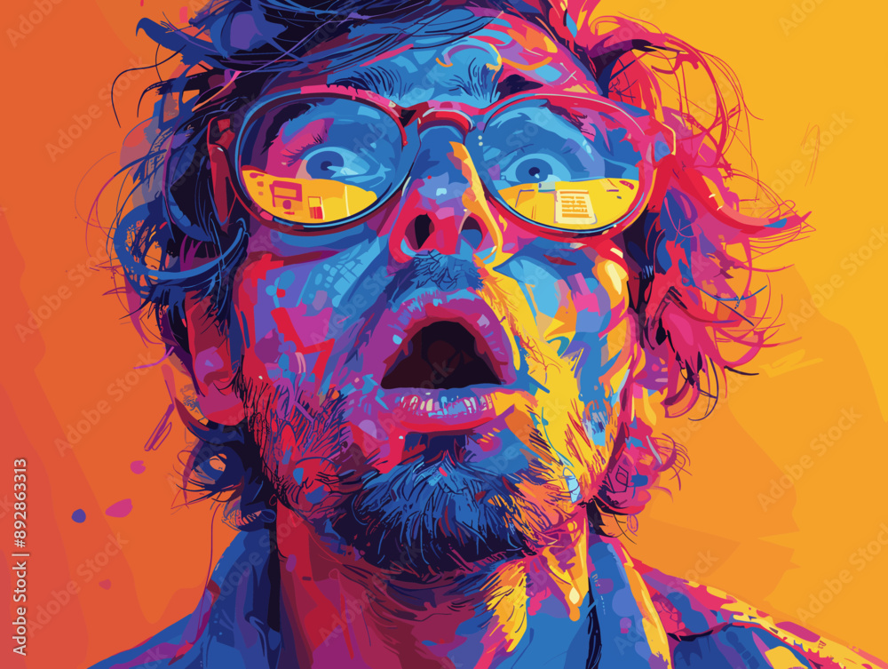 Portrait of a bearded man with glasses. Vector illustration in pop art style Portrait of a bearded man with glasses. Vector illustration in pop art style