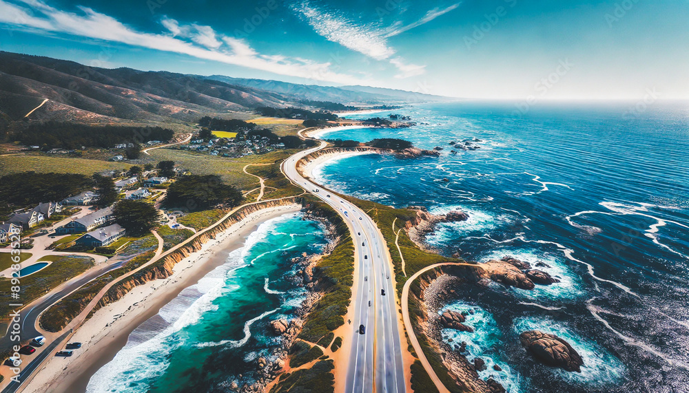 Fototapeta premium Coastal highway winding along the scenic oceanfront.