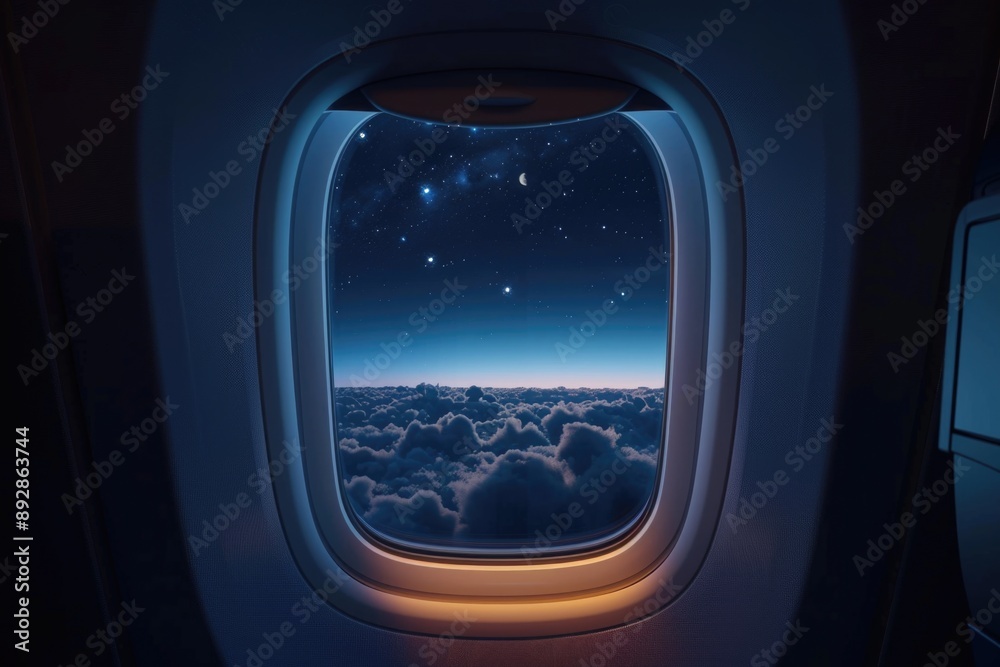 A view of the clouds and blue sky from an airplane window A view of the clouds and blue sky from an airplane window