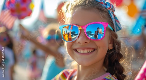 Girl Smiling in Pink Sunglasses at Summer Festival