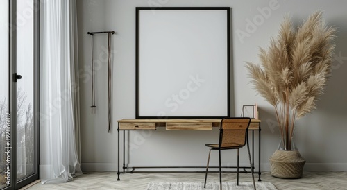 Minimalist Home Office With Pampas Grass