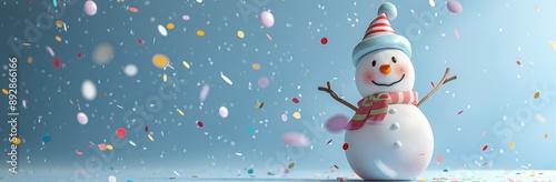 Snowman Celebrating With Confetti