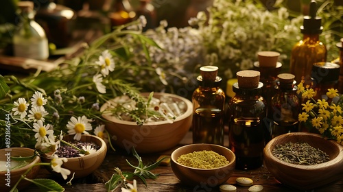 Herbal medicine concept background, nature 