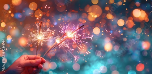Hand Holding Sparklers With Bokeh Background
