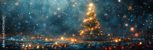 Illuminated Christmas Tree in Snowy Landscape