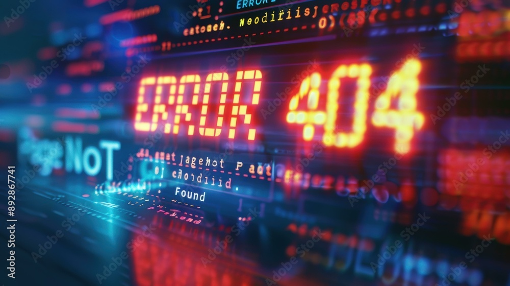 Error 404 - Page not found. Digital screen. AI. Error 404 - Page not found. Digital screen. AI.