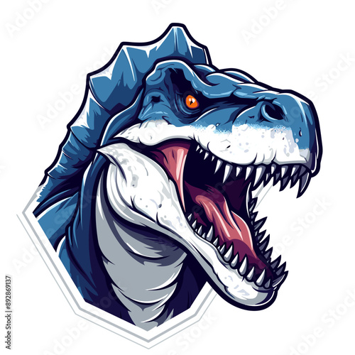 Dinosaur vector mascot logo design with modern illustration concept style for badge, emblem and tshirt printing. Dinosaur illustration for sport and esport team logotype. Dinosaur sticker