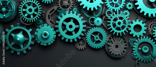 Wallpaper Mural Elegant Digital Technology Background Featuring Teal Gears and Cogs on Black, Perfect for Modern Industrial Solutions Torontodigital.ca